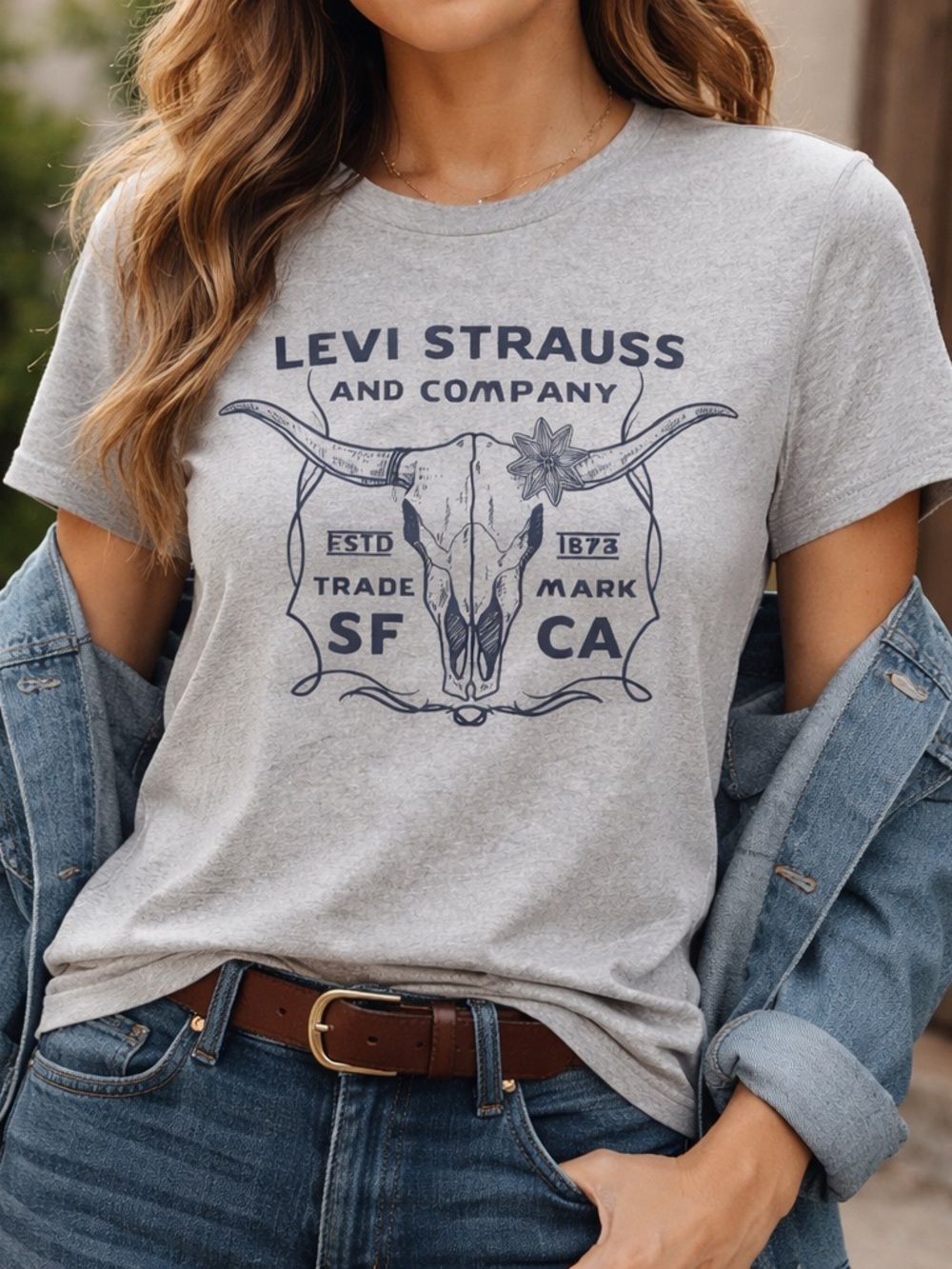 Levi’s Graphic Tee Western Longhorn Gray Short Sleeve Small NWT